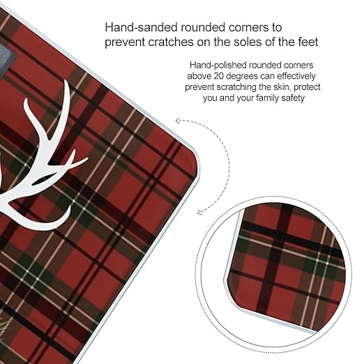 Merry Christmas Reindeer Tartan Checkered Plaid Xmas Weight Scale for Body Weight Digital Bathroom Scale High Capacity Accurate Digital Weighing Scales and Easy-to-Read on Backlit LCD Display Scales