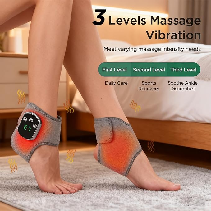 Ankle Massager for Pain Relief with Hot Compress Function 3-Level Adjustable Heat &amp Vibration Smart Timer Touch Screen Compact &amp Portable for All Ages (1pc)