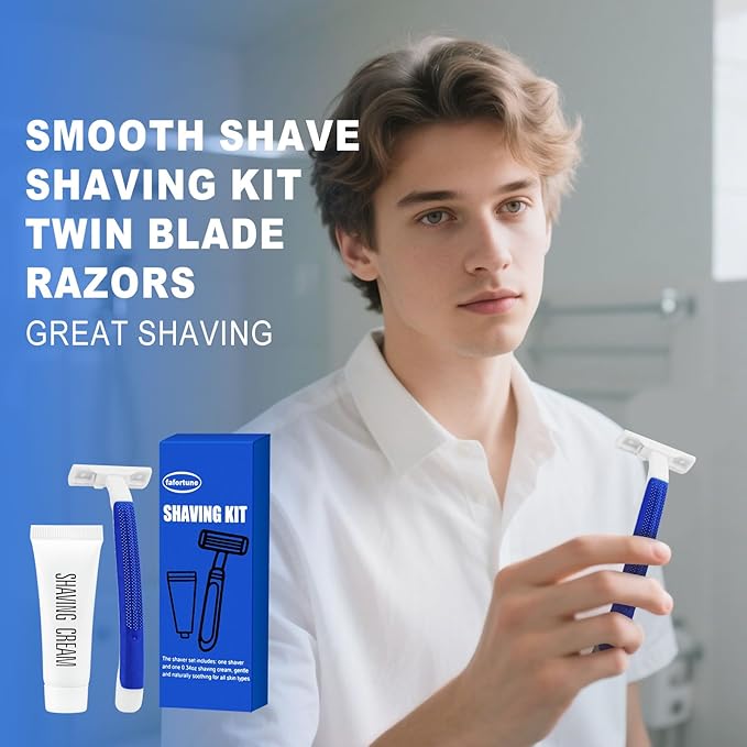 Shave Kit in Bulk Twin Blade Razors with Protective CapDisposable Razors in Bulk Shaving Cream for Hotel Airbnb Homeless Shelter Camping and Travel (60)