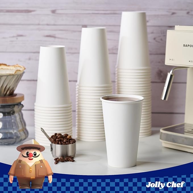 JOLLY CHEF 180 Count 16 oz Coffee Cups White Drinking Paper Cups for Coffee Water Juice or Tea Suitable for Party Picnic Travel and Events