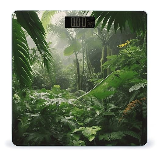Tropical Rainforest Scale for Body Weight Highly Accurate Digital Bathroom Scale Sturdy Tempered Glass Weighing Scales with LCD Display Fashion Body Fat Smart Scales 400lb