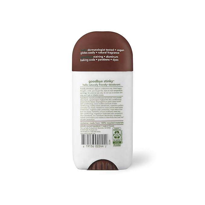 hello Deodorant With Shea Butter for Women + Men 24 Hour Odor Protection - Sweet Coconut Fresh Citrus and Clean + Fresh No Aluminum + No Baking Soda Vegan &amp Parabens Free 2.6oz 3 count