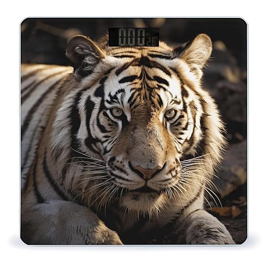 Digital Bathroom Scale for Body Weight Scale with Bright LCD Display High Accuracy Step-On Technology Auto On/Off Animal Tiger Digital Scales 400 Lbs /180kg
