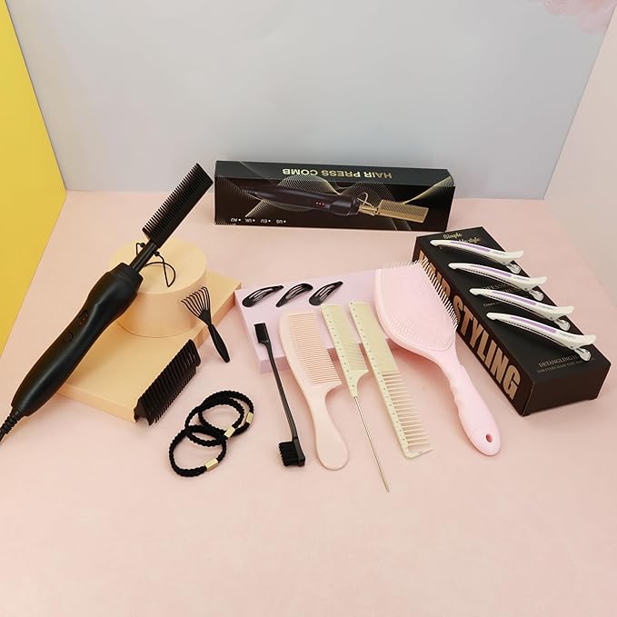 Hair straightening Comb for Wigs and Natural Hair with 15pcs Brushes Set 450℉ Small hot Comb for Edges Technology hot Comb Electric
