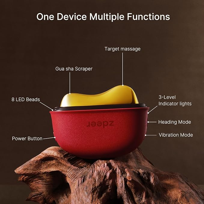 ZDEER Electric Gua Sha Facial Care Set – Heated Brass Face &amp Neck Massager with Red Light Therapy &amp Soothing Vibration Includes 2 × 10ml Massage Oils for Face &amp Body Care