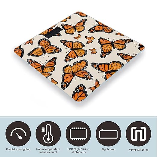 Smart Scale for Body Weight Digital Bathroom Weighing Scale Energy Saving Scale Orange Monarch Butterfly Floral