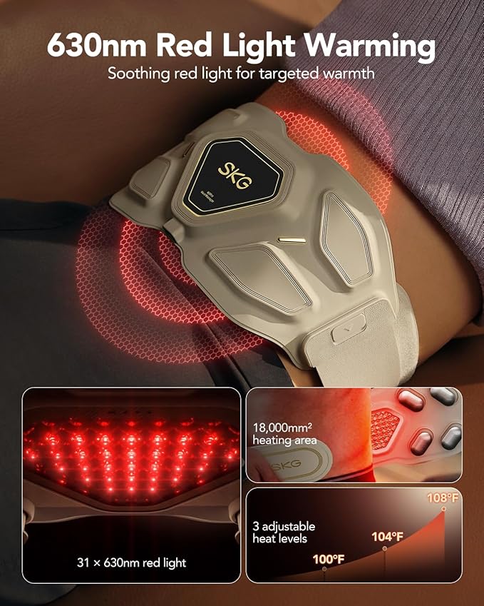 SKG Lower Back Massager for Pain Relief Deep Tissue Christmas Gifts for Men Women Adjustable Cordless Heating Pad Infrared Vibrating Back Massager Gifts for Dad Mom Grandpa