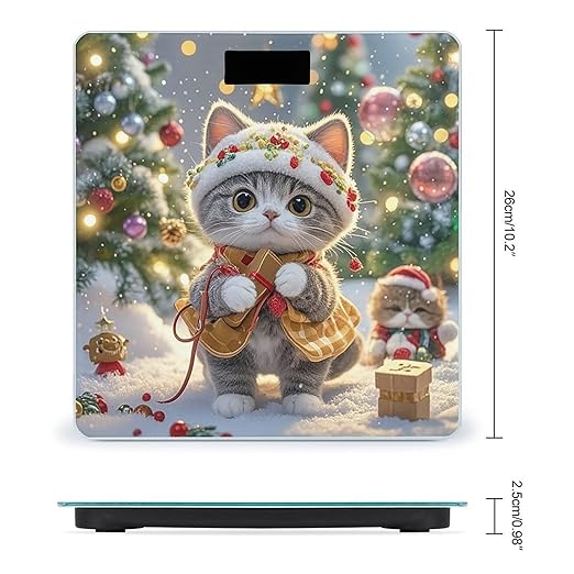 Cute Cat Sing Christmas Carols Bathroom Scale for Body Weight Bathroom Weighing Scales with Back Lit LED Display Sturdy Tempered Glass Body Weight Bathroom Scale 400lb Weighing