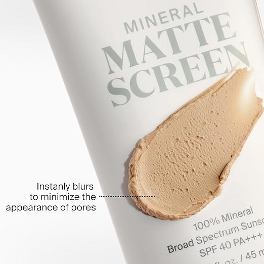 Supergoop! Mineral Mattescreen (SPF 40) - 100% Mineral Oil-Free Broad Spectrum Sunscreen - Smooths Skin’s Appearance Minimizes Pores &amp Controls Shine - Water &amp Sweat Resistant