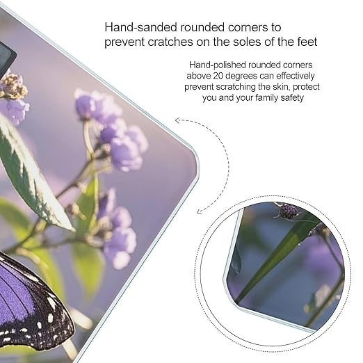 Beautiful Purple Butterfly Art Bathroom Scale Weight Scale for Body WeightHighly Accurate Digital Weighing Machine Clear LED Display Digital Bathroom Body Scale 400lb/182kg
