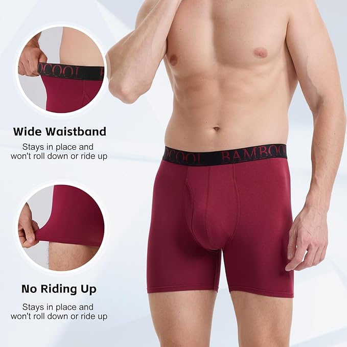 BAMBOO COOL Men's Ultra ComfortSoft Underwear Moisture Wicking &amp Breathable No Ride Up Boxer Briefs with Fly Multipack