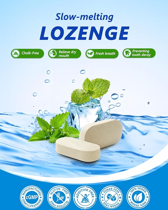 Oral Probiotics Lozenges for Mouth Bad Breath &amp Gum Repair - Mineral Fusion with Zinc + Calcium for Dry Mouth Relief Enamel Shield Mint Flavor with Xylitol - 180 Lozenges Sugar-Free