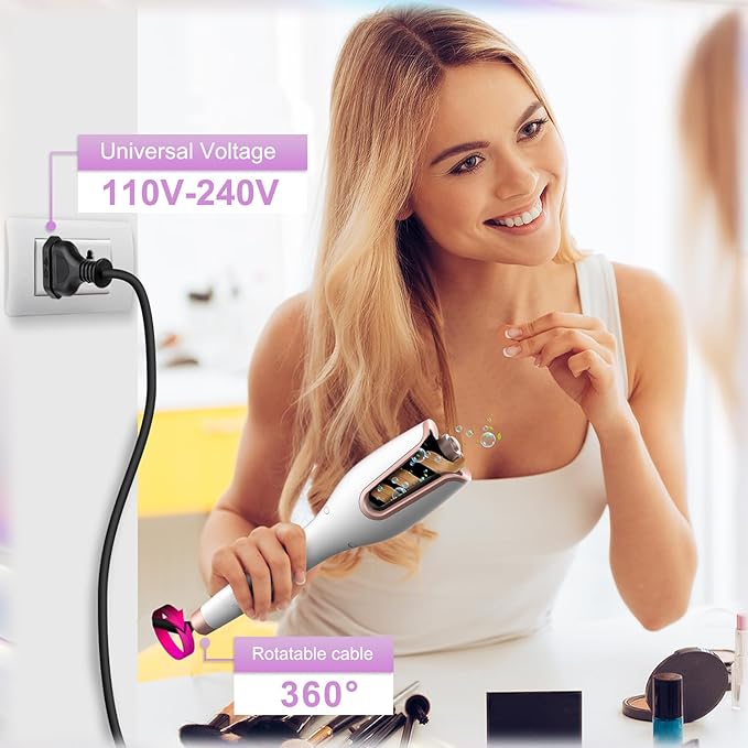 Automatic Rotating Curling Iron Automatic Hair Curler 4 Temperature Settings for All Hair Types 3 Heating Durations for Diverse Styles 1 Inch Beach Waves Curling Wand