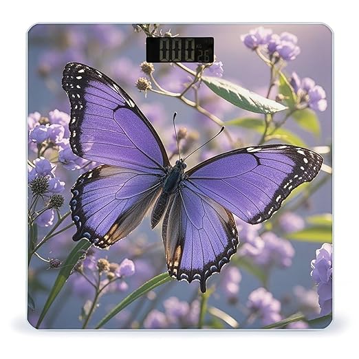 Beautiful Purple Butterfly Art Bathroom Scale Weight Scale for Body WeightHighly Accurate Digital Weighing Machine Clear LED Display Digital Bathroom Body Scale 400lb/182kg