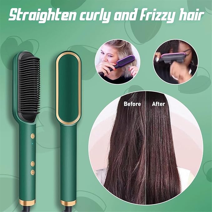 2025 New Negative Ion Hairs Straightener Styling Comb with 5 Temp 2 in 1 Hair Straightener Brush and Curler Portable Electric Straightening Comb Heated Hair Brush 10s Fast Heating Anti-Scald White