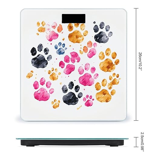 Colorful Dog Paws Scale for Body Weight Safe Rounded Corners Tempered Glass Digital Bathroom Scale LED Display 400lb Capacity Weight Scales with High Precision Sensors