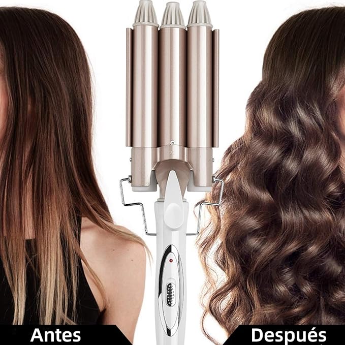 Electric Hair Curler Professional 3 Hair Curling Iron Hair Waver Hairdressing Styling Tool for Women or Girls 22mm (Champagne)(US)