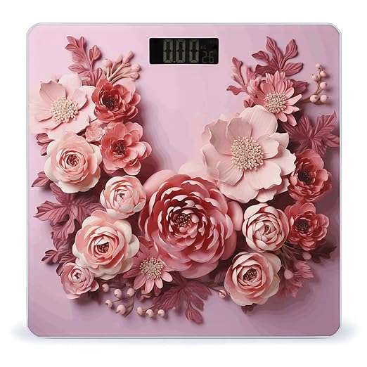 Flowers on Light Pink Background Scale for Body Weight Precision Bathroom Weighing Scales with Back Lit LCD Display Sturdy Tempered Glass Body Weight Scales Digital Bathroom Scale 400lb