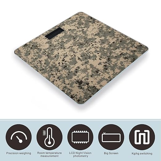 Army Digital Camouflage Bathroom Scale for Body Weight LCD Display Digital Bathroom Scale Tempered Glass Bathroom Weight Scales Fashion Smart Scales for Home Bedroom 400 Lb