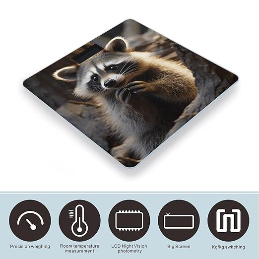 Cute Raccoon Digital Bathroom Scale for Body Weight Weighing Scale with Backlit LCD Display High Precision Measurements &amp Measures Weight Up to 180kg