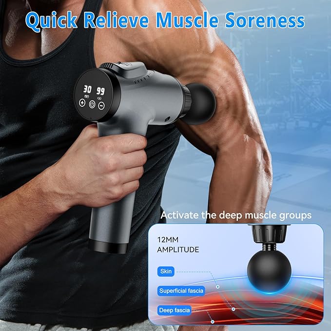 Massage Gun Muscle Massage Gun for Athletes Handheld Electric Deep Tissue Back Massager Percussion Massage Device for Pain Relief with 30 Speed Levels 9 Heads