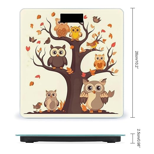 Cartoon Family Owls On The Brown Tree Scale for Body Weight Highly Accurate Digital Bathroom Scale Sturdy Tempered Glass Weighing Scales with LCD Display Fashion Body Fat Smart Scales 400lb