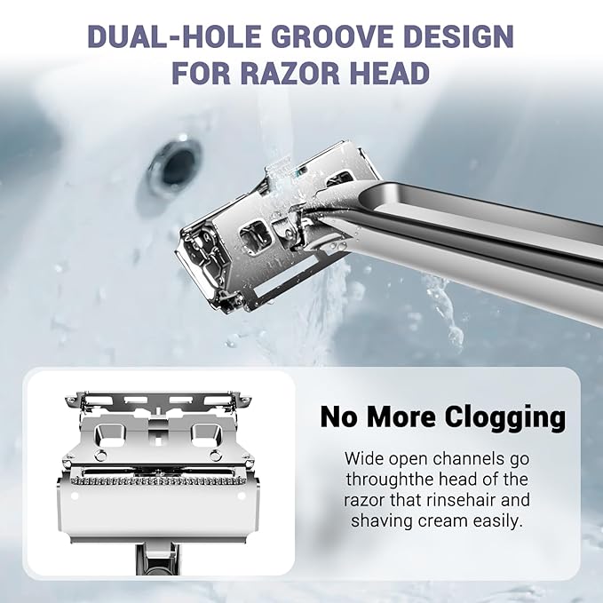 Adjustable 2-Blade Safety Razor Set with Magnetic Head for Men Women - with 10 Blades Shave Brush - Precision Shaving Reusable &amp Plastic-Free Shaver for Beard Head Leg Shaving