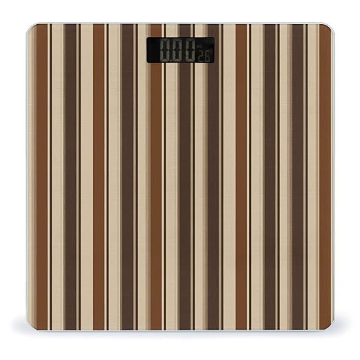 Brown Stripe Digital Bathroom Scale for Body Weight with High Precision Digital Weighing Scale with BMI Clear LCD Display and Step-On Measures Weight Up to 180kg