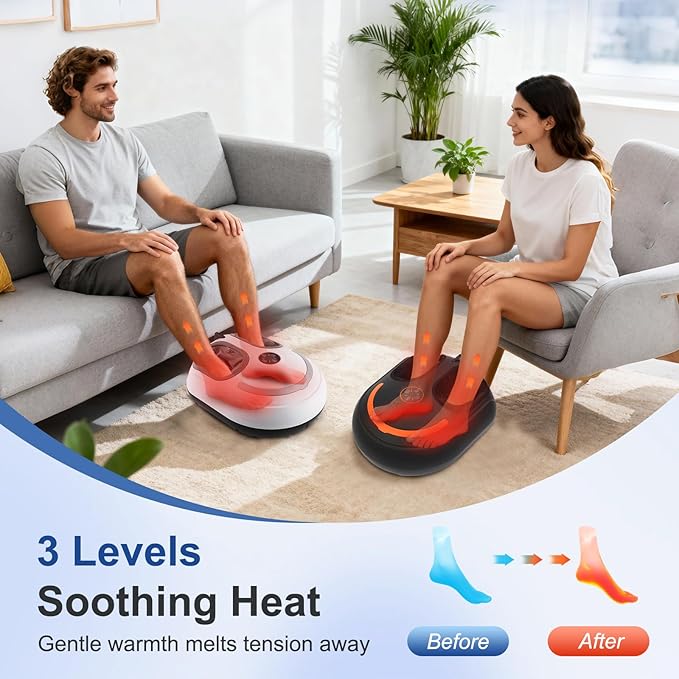 Shiatsu Foot Massager Electric Feet Massage Machine Deep Kneading Relief for Plantar Fasciitis Air Compression 3 Heat Levels Relax for Home Office Use Gifts for Women Mom Dad Black Mothers Day Gifts