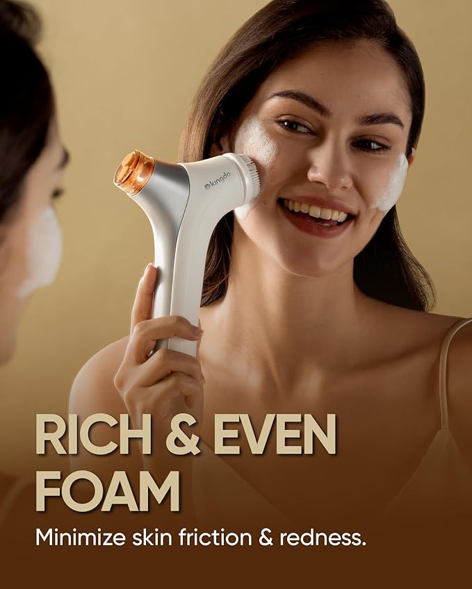 kingdo 2-in-1 Face Scrubber &amp Makeup Remover Device Smart Automatic Foaming Facial Cleansing Brush Exfoliator with Face Cleanser for Deep Cleansing &amp Exfoliating &amp Removing Makeup Skin Ca