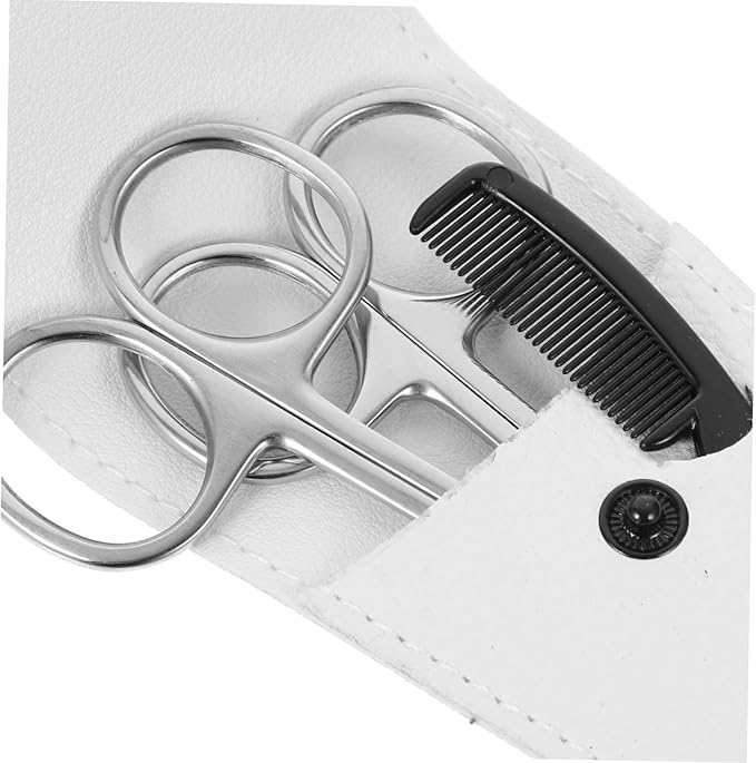 12pcs Beard Scissors Set Stainless Grooming Kit for Men Includes Pointed Round Scissors White Leather Case Small Comb for Beard Trimming Nose Hair Grooming