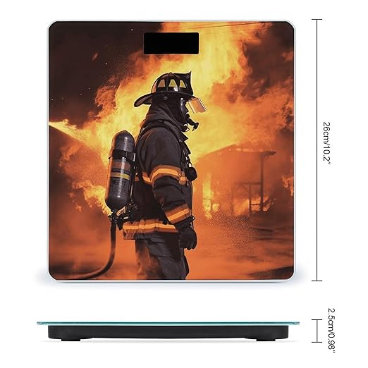 Firefighter Fireman Flame Scale for Body Weight High Precision Digital Weight Scales with LCD Display Anti-Slip Sturdy Slim Tempered Glass Bathroom Scale for Home Use