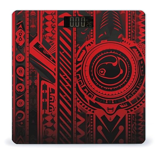 Black and Red Tribal Pattern Scale for Body Weight Anti-Slip Tempered Glass Digital Bathroom Scales Clear LCD Display Weighing Scale Safe Rounded Corners Smart Scales