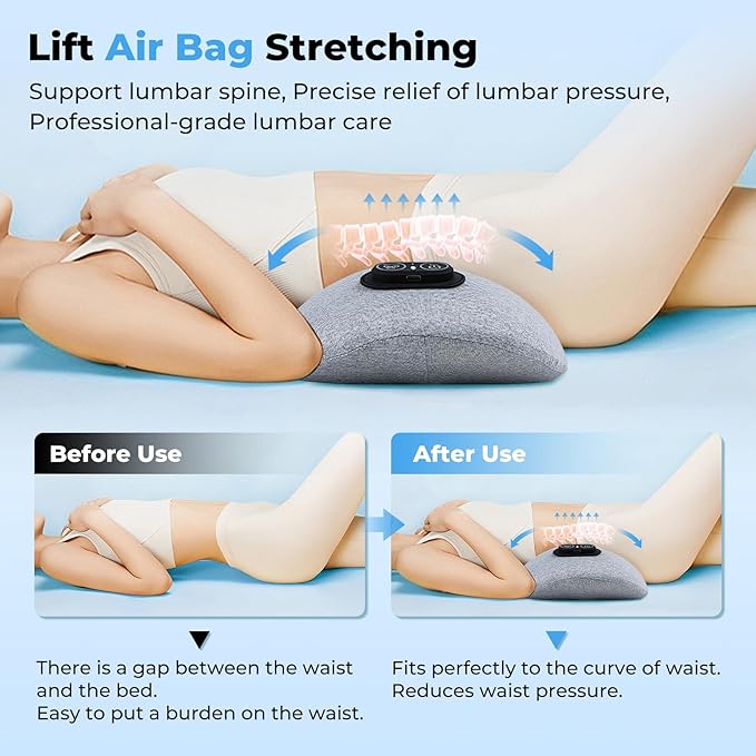 3 in 1 Electric Back Massager Triple Fusion Back Massager with Heat Lumbar Support Pillow for Bed and Chair - Grey