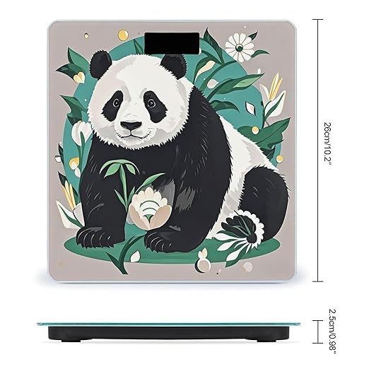 Panda Graphic Black and White Bathroom Scale for Body Weight with High Precision Large LCD Backlight Display Digital Weighing Scale with BMI Capacity Up to 180kg