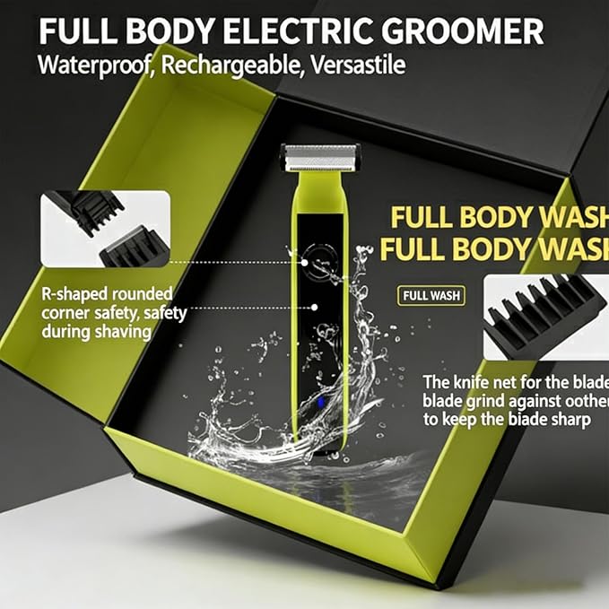 Beard Trimmer for Men - Rechargeable Hybrid Electric Shaver and Body Groomer Washable Face Shaver 4 Combs Wet/Dry Body Trimmer for Men