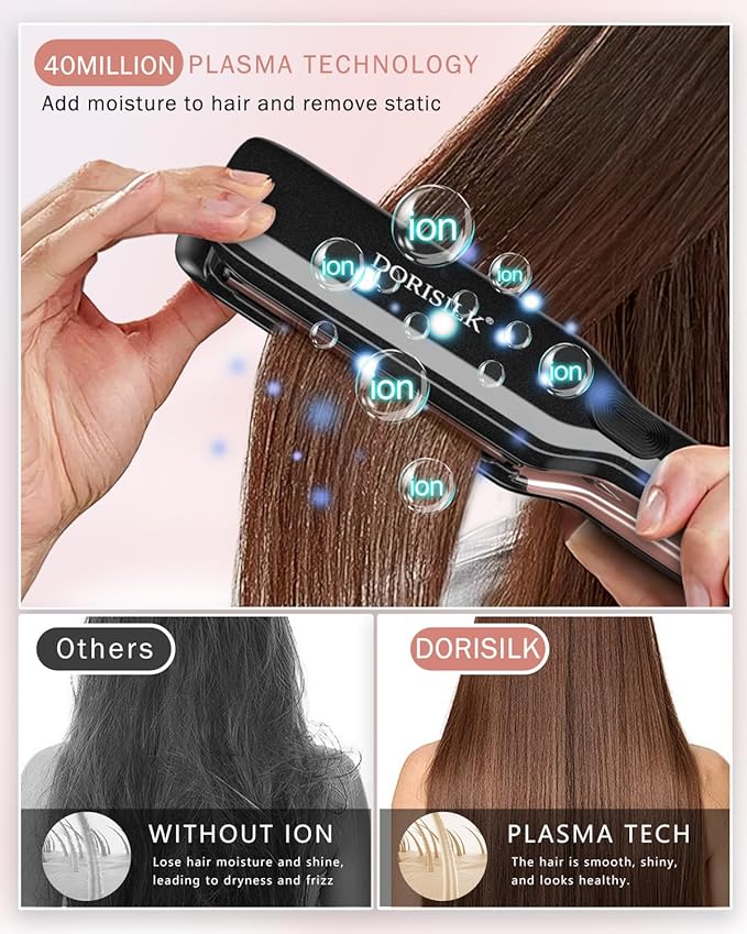 DORISILK 500 Degree High Temp Professional Hair Straightenr  Ceramic Wide Flat Iron 2 in 1 Hair Straightener and CurlerPlasma Flat Iron Get Frizz-Free and Shiny