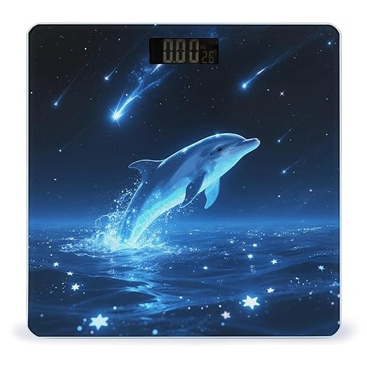 Star - Swimming Dolphin Weight Scale Large Digital Bathroom Scales with Bright LED Display Non Slip Digital Scale and Step On Fashion Weighing Machine for Body