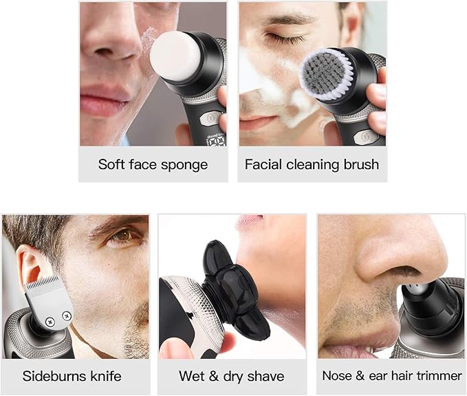 Electric Razor for Men 5 in 1 Digital Display Wet Dry Electric Shaver Bald Shaving Machine Men Beard Hair Trimmer Body Facial Electric Razor Rechargeable