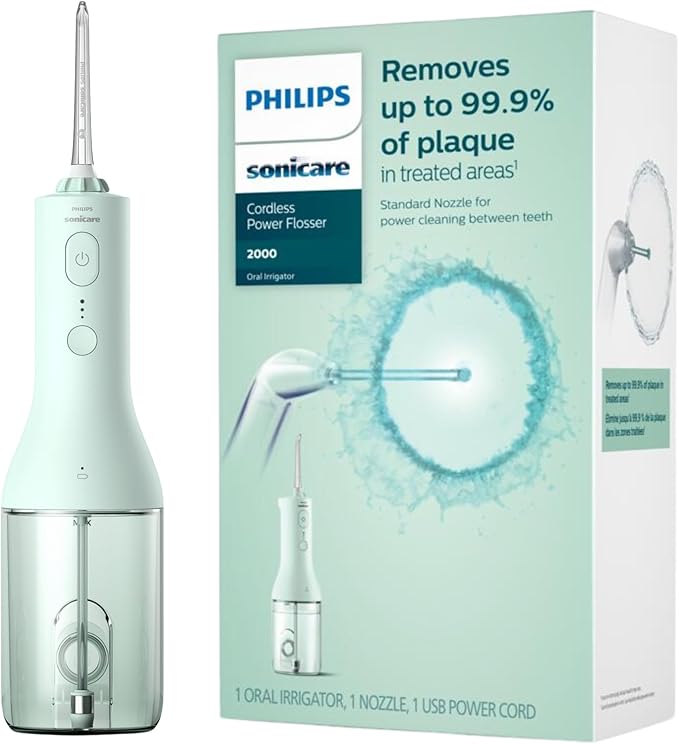 Philips Sonicare Water Flosser Cordless – Rechargeable Power Dental Waterflosser for Teeth Portable Oral Irrigator with 3 Intensity Settings 360° Rotating Nozzle – (Mint)