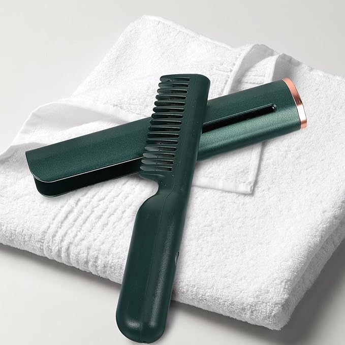 FRCOLOR USB Powered Electric Heating Hair Straightener Comb Small Portable Brush for Quick Frizz Smooth Styling Safe Close-Scalp Use Travel Home Business