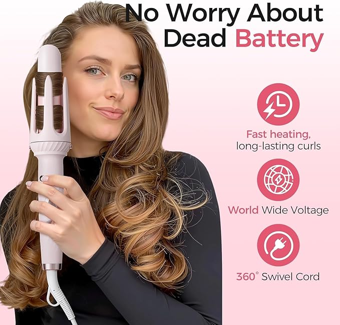 Automatic Curling Iron Hair Curler &amp Straightening Comb 4-in-1 Beach Wave Curling Wand with 3 Ceramic Barrel &amp 1 Hair Straightener Brush 3 Temp Timer Negative Ions