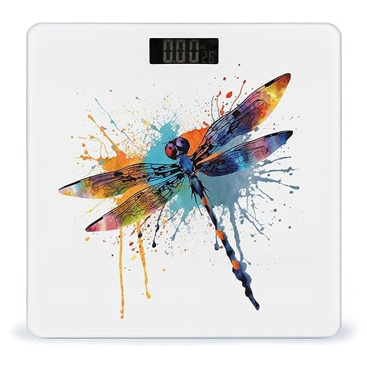Paint Splash Dragonfly Digital Bathroom Scale Fashion Unique Weight Scale BMI Anti-Slip Precision Weighing Scales Suitable for Home Bedrooms Use and Gift