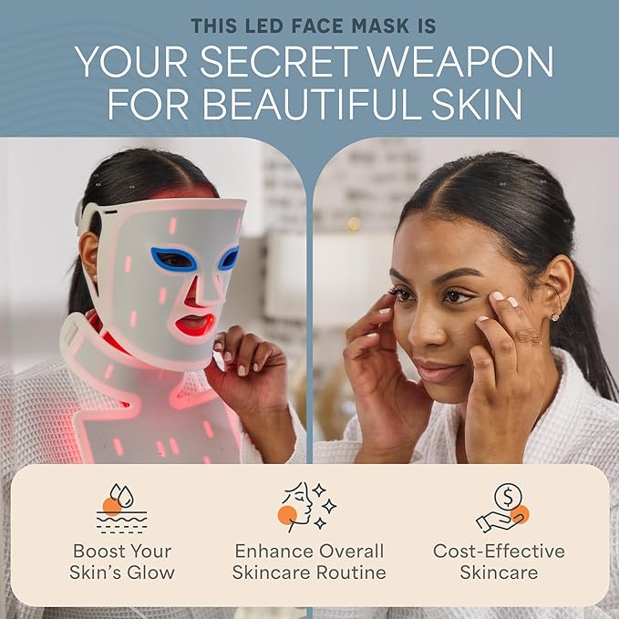 Lifepro Red Light Therapy Mask –Revitaglow Infrared Red Light Therapy for Face and Neck - LED Mask with 3 to 4 Modes – 2000mAh Battery &amp Auto-Timer - for Daily Skin Wellness and Comfort