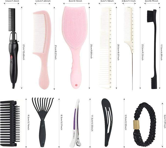 Hair straightening Comb for Wigs and Natural Hair with 15pcs Brushes Set 450℉ Small hot Comb for Edges Technology hot Comb Electric