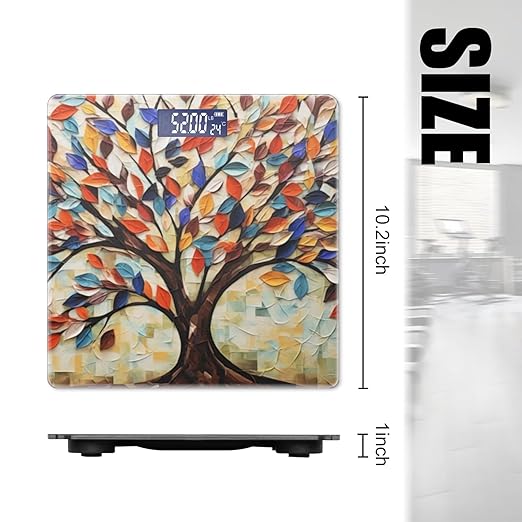 Digital Scale for Body Weight Highly Precision Bathroom Weight Scale 400 lbs with Backlit Display Personalized Scale for Home-Tree with Colorful Leaves of Different Shapes