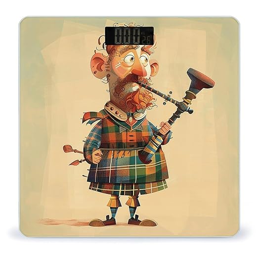 Cartoon Scottish Bagpipe Bathroom Scale Automatic Power On/Off Body Scales LCD Backlight Display Square Digital Scale Rounded Corners Bathroom Scales for Home Bedrooms