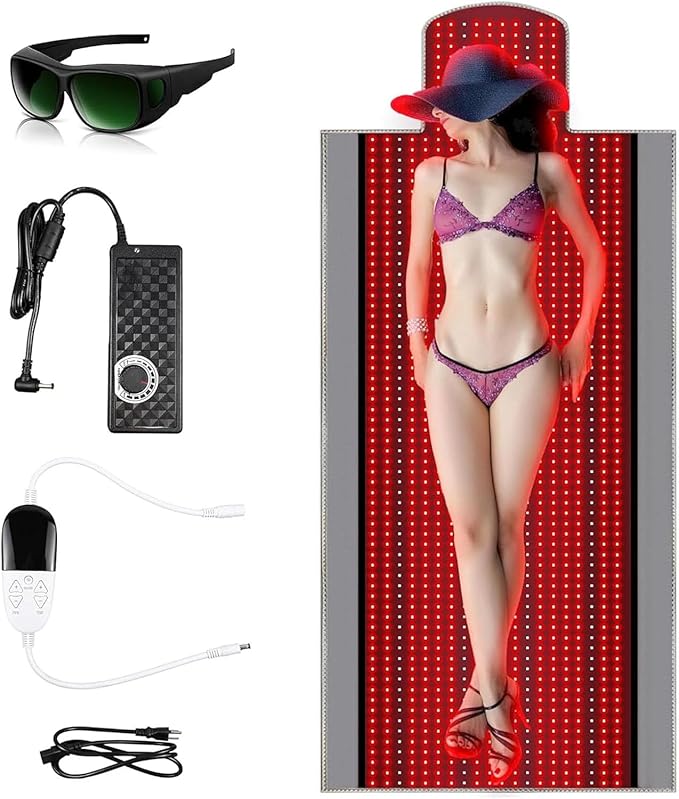OBOEYU 71x 31 Red Light Therapy Blanket 1370pcs Led Red Light Therapy Mat Near Infrared 660nm Full Body Pad with Multifunctional Controller and Timer for accelerates Cell Regeneration. ﻿ Black