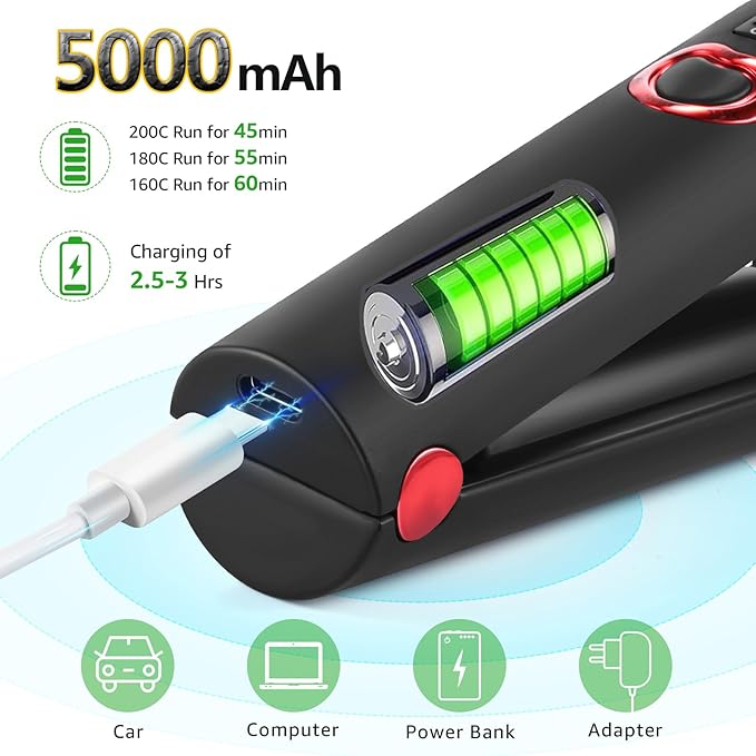 JMFONE Mini Cordless Hair StraightenerPortable Travel Size Flat Iron with 3 Adjustable Temperatures for Thin Fine HairUSB-C Rechargeable Heats Up in Seconds - Ideal for Quick Hair Styling Anywhere