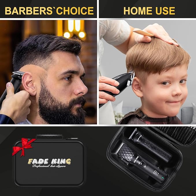 FADEKING® Professional Hair Clippers for Men - Cordless Beard Trimmer for Men LCD Display Hair Clippers and Trimmer Set for Barber Haircut &amp Mens Grooming with Travel Case(Black)